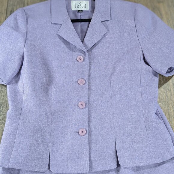 Le Suit Blazer Skirt Set Womens 8 Purple Short Sleeve Button Up Preppy Office - Picture 3 of 13